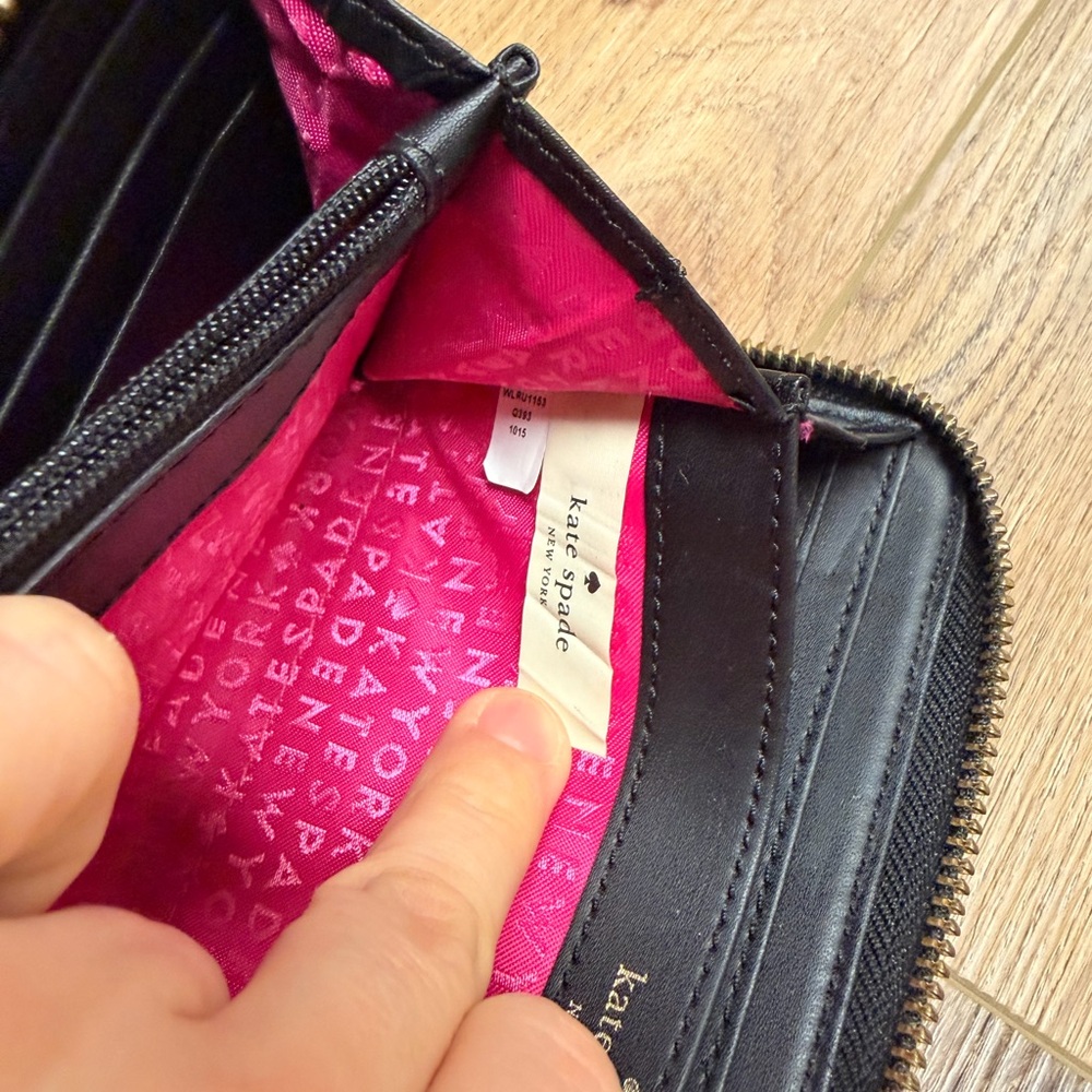 Kate Spade NY Black Leather Zip-Around Wallet with Gold Accent + Pink Interior - Picture 7 of 16